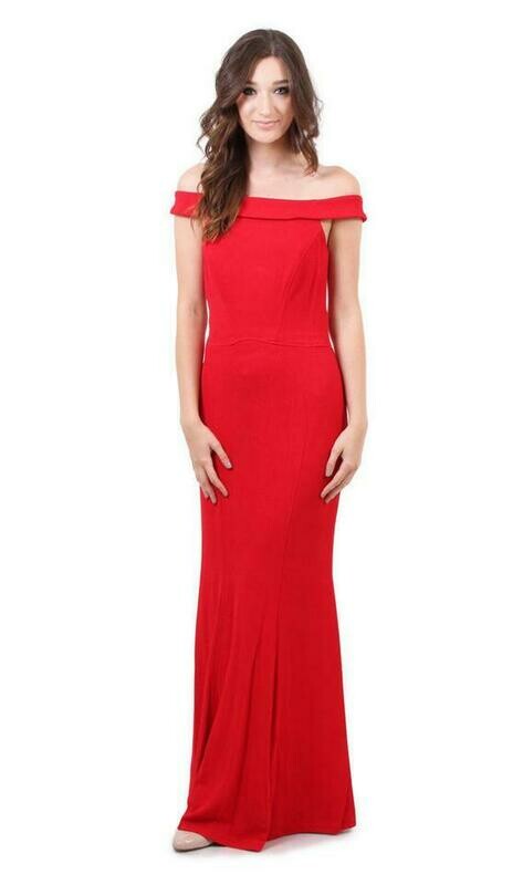 Cachet Off-Shoulder Zipper Back Bodycon Solid Jersey Dress 