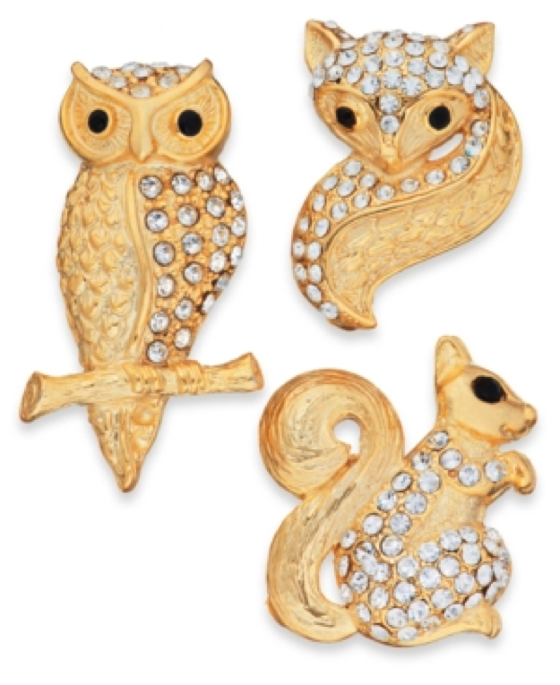Charter Club Gold-Tone Glass Stone Critter Pin Trio