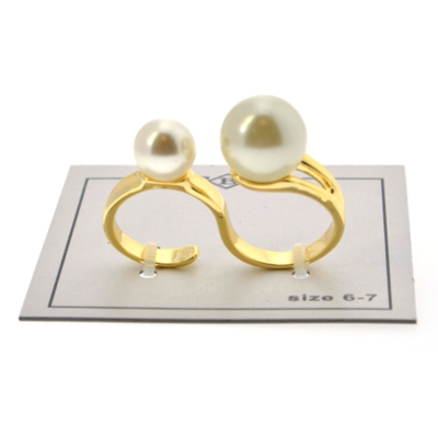 City By City Gold-tone Double Finger Imitation Pearl Ring