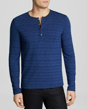 John Varvatos Star USA Slim Fit Long Sleeve Henley Cobalt Small