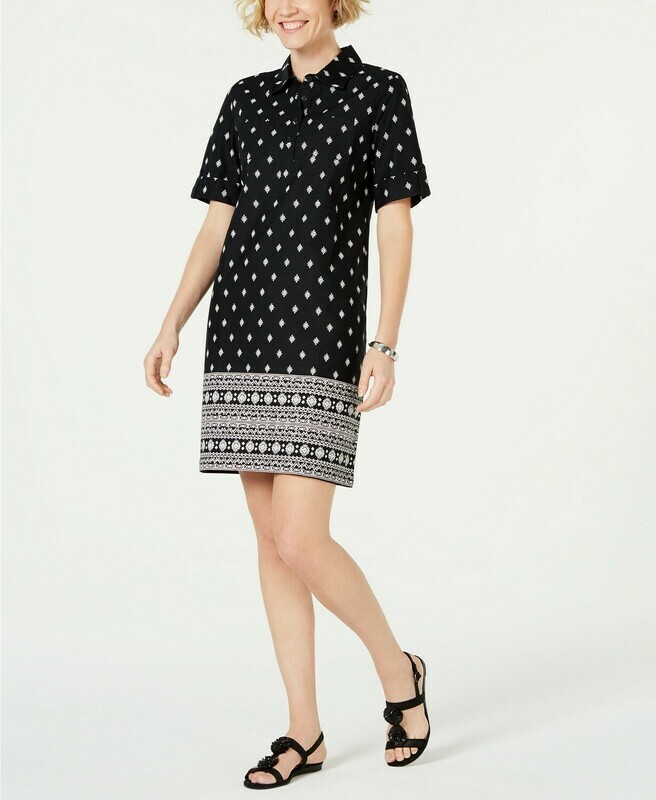 Karen Scott Cotton Border-Print Dress Small