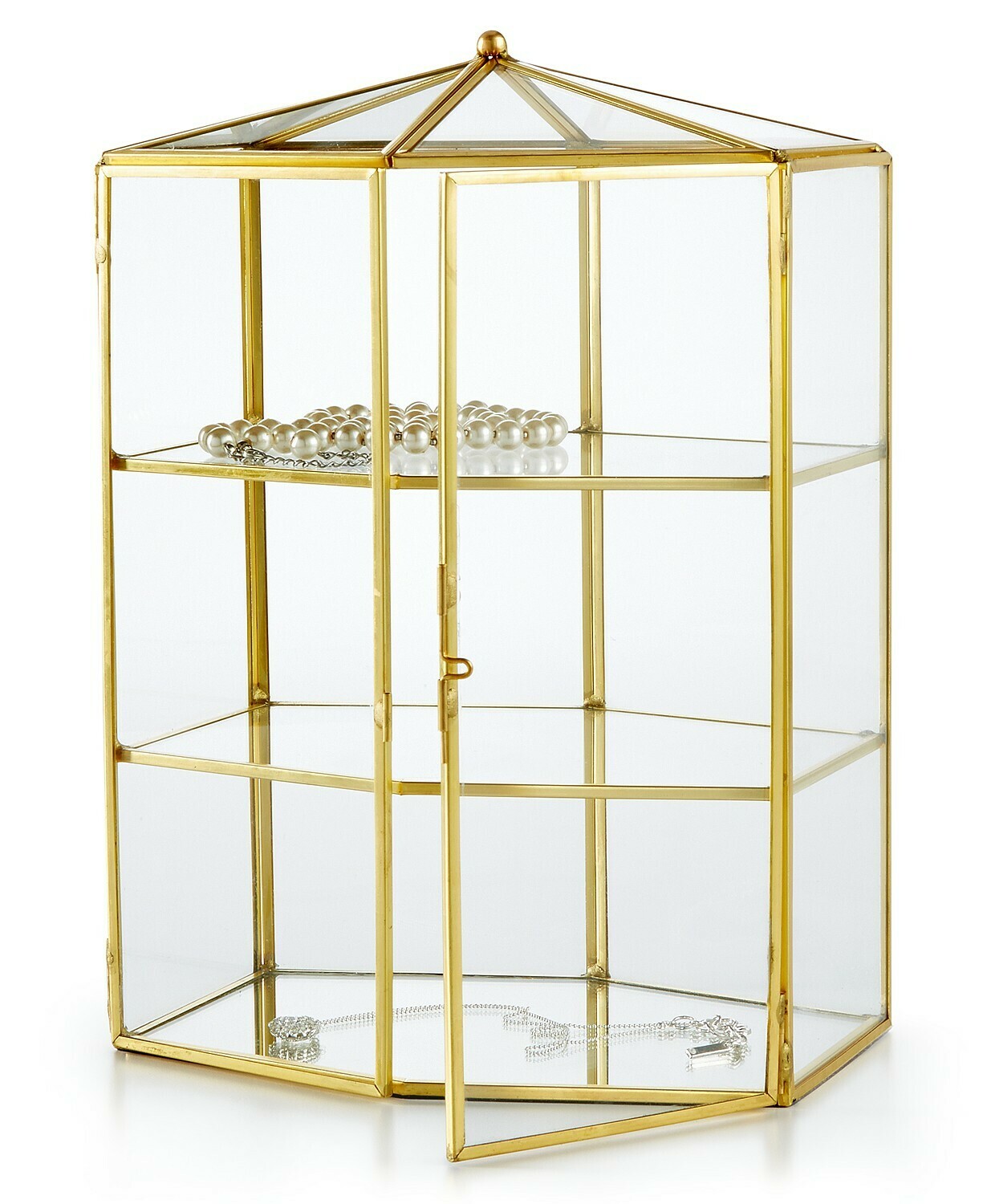 Home Design Studio Metal-Trimmed Glass Jewelry Box