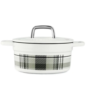 Martha Stewart Collection Grey Plaid 2-Qt. Enamel Cast Iron Dutch Oven