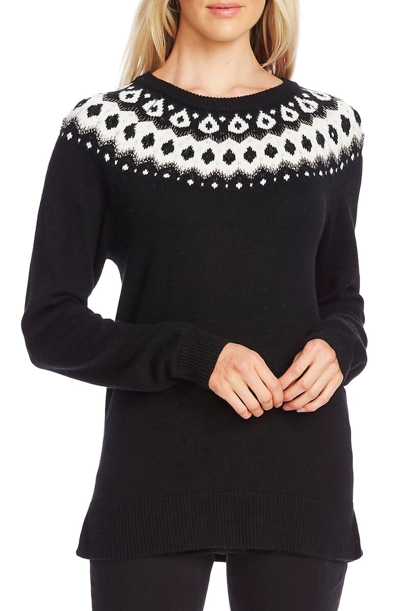 Women's Vince Camuto Beaded Fair Isle Sweater, Size X-Small - Black