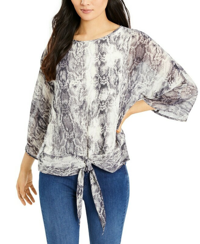 Vince Camuto Printed Tie-Front Blouse 