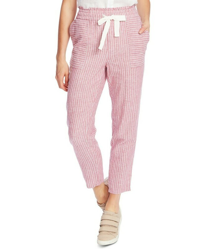 Vince Camuto Striped Drawstring-Waist Pants Pink 