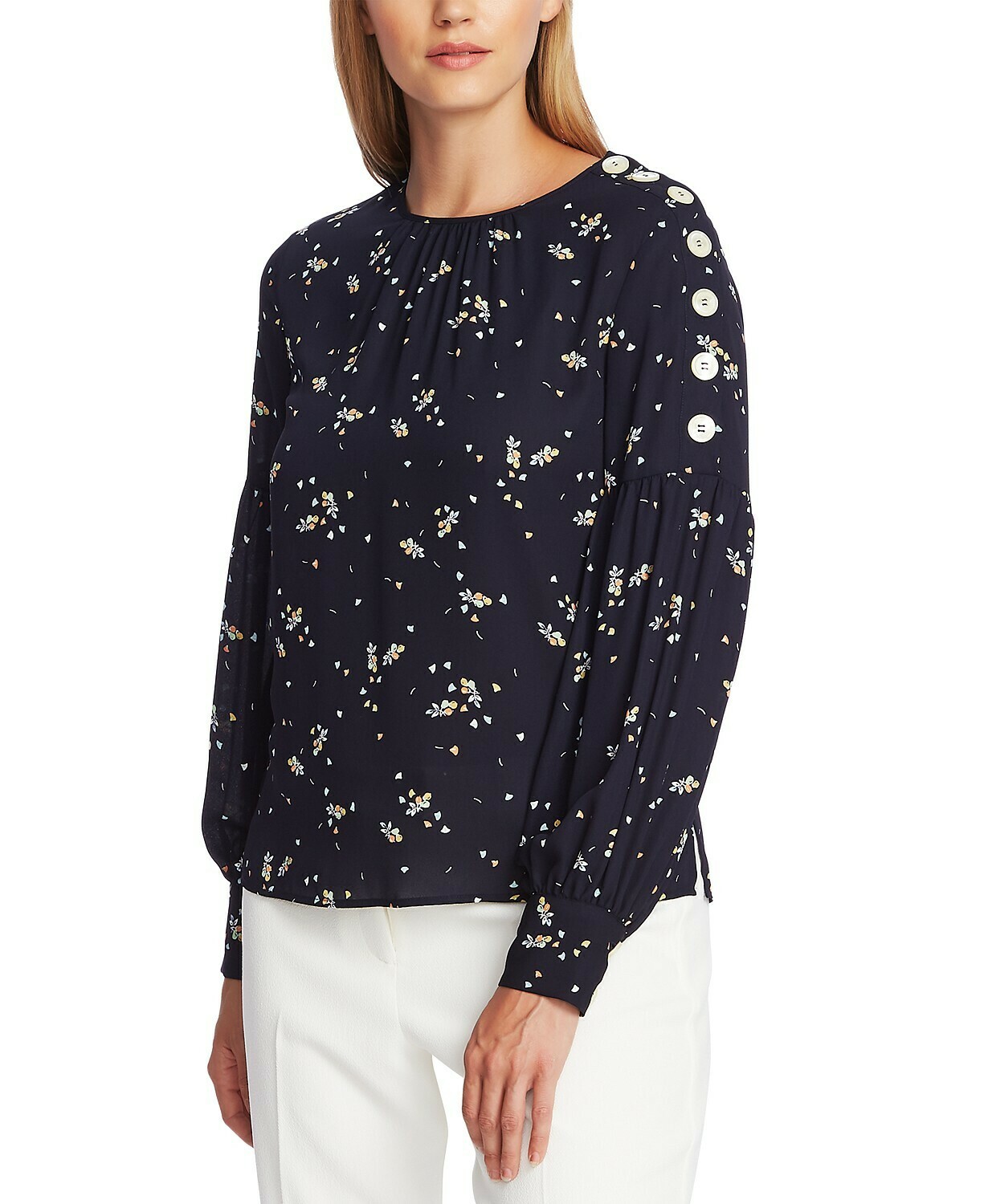 Vince Camuto Whimsical Petals Button-Sleeve Blouse