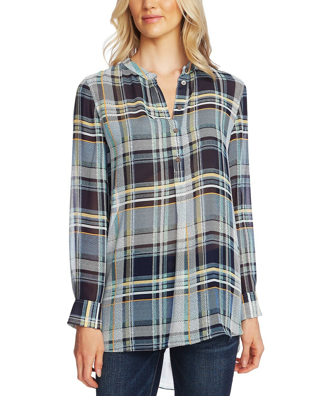 Vince Camuto Plaid Henley Tunic