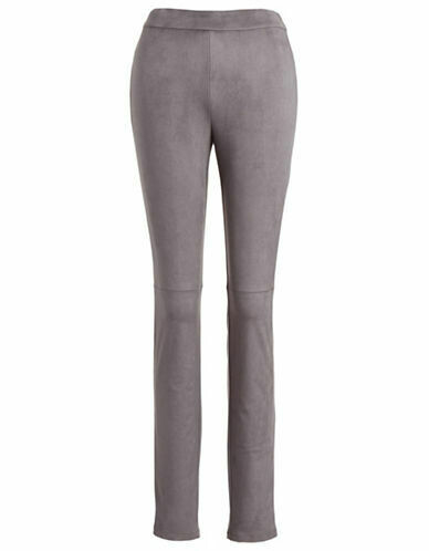 T. Tahari Paneled Faux Suede Pants-Grey