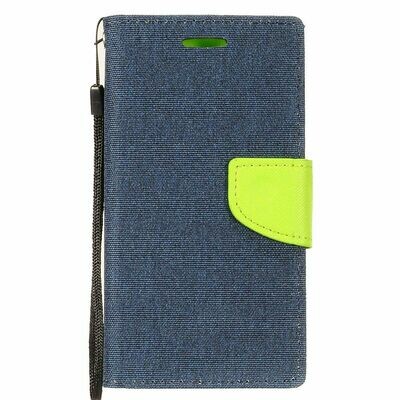 Samsung Galaxy Note 8 - Denim Fabric Wallet Case Dark Blue/tpu Green