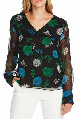 Vince Camuto Floral Smocked Shoulder Chiffon Top