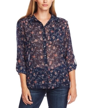 Vince Camuto Ditsy-Floral Shirred-Shoulder Blouse