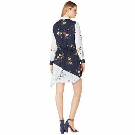 Vince Camuto Long Sleeve Surreal Garden Asymmetrical Hem Shirtdress