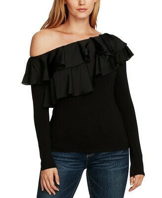 Vince Camuto Ruffled Off-The-Shoulder Top - Rich Black