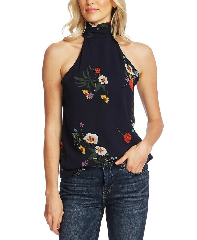 Vince Camuto Sleeveless Garden Mock Neck Halter Blouse