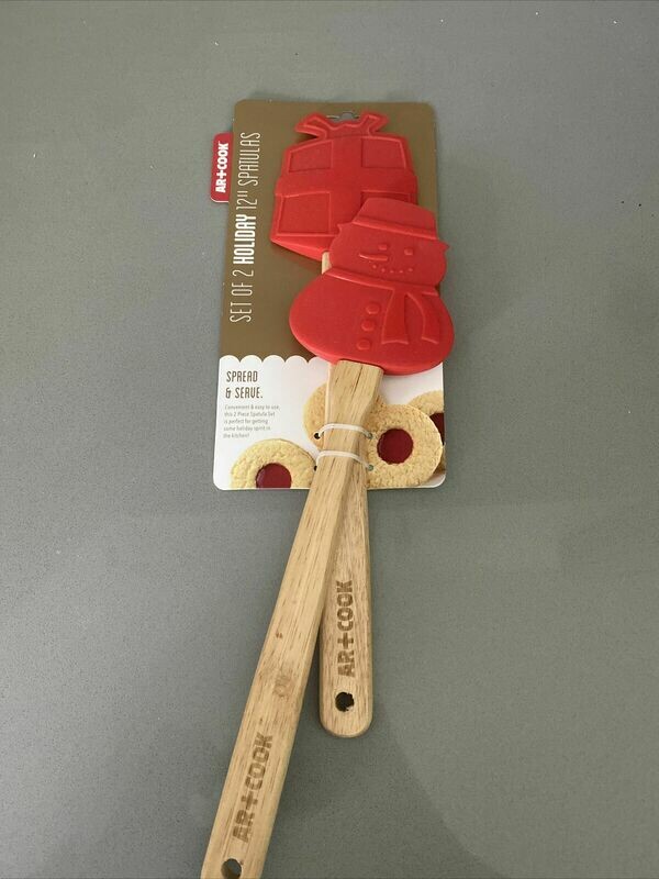 Art &amp; Cook Snowman and Present Wood Spatulas, Set of 2
