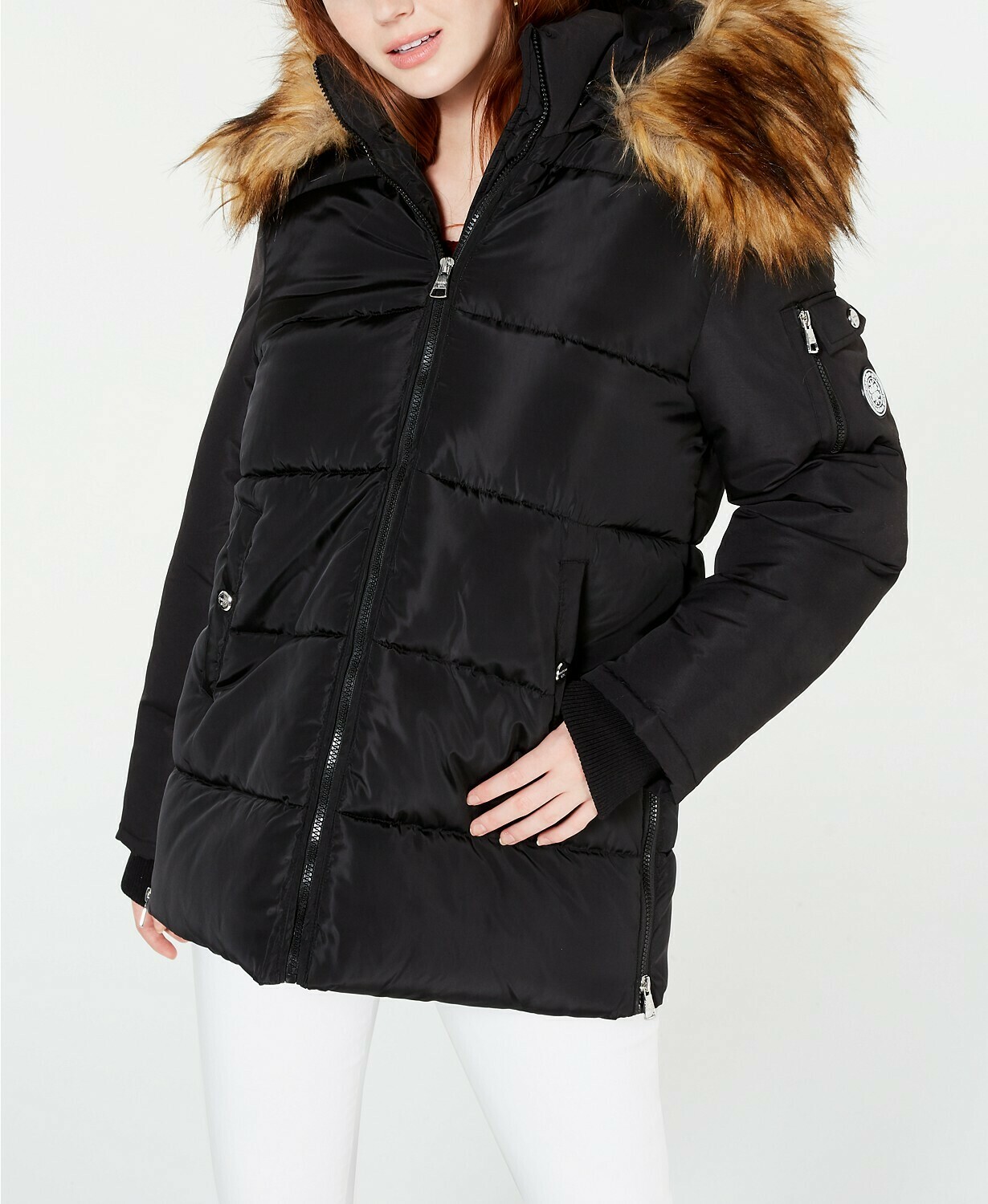 Madden Girl Juniors' Hooded Faux-Fur-Trim Puffer Coat