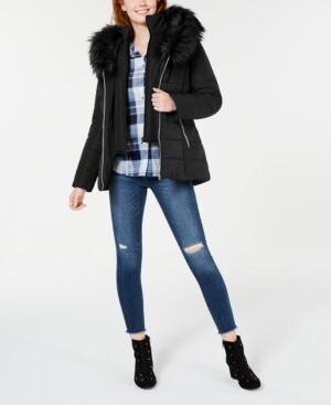 Maralyn &amp; Me Juniors&#39; Hooded Faux-Fur-Trim Puffer 