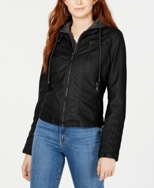 Maralyn &amp; Me Juniors&#39; Hoodie Faux-Leather Moto Jacket