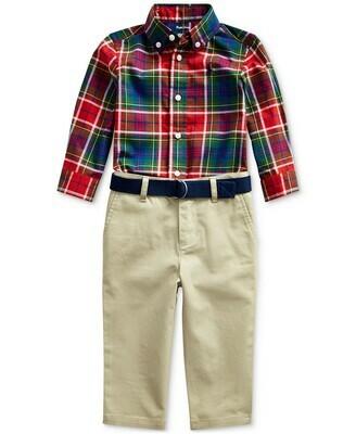 Polo Ralph Lauren Baby Boys Plaid Shirt & Belted Chino Set