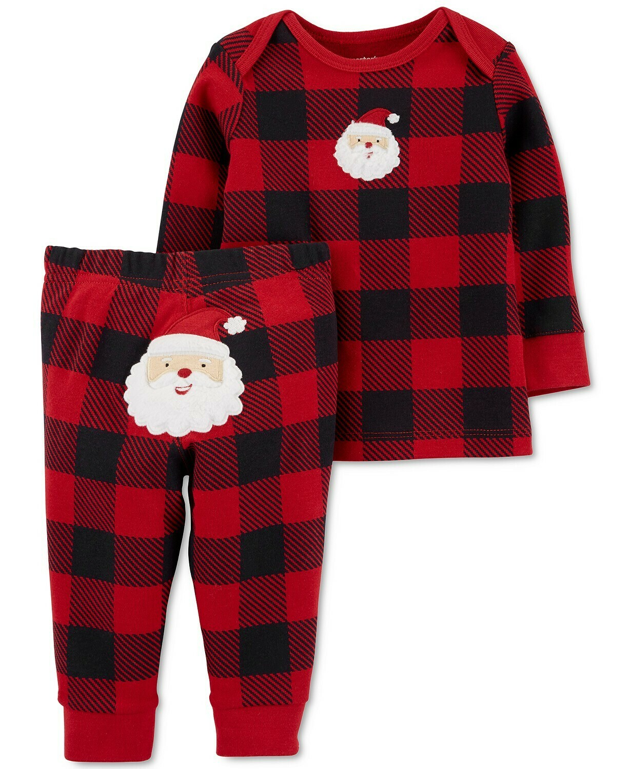 Carter's Baby Boys or Girls 2-Pc. Cotton Buffalo-Check Santa Top & Pants Set