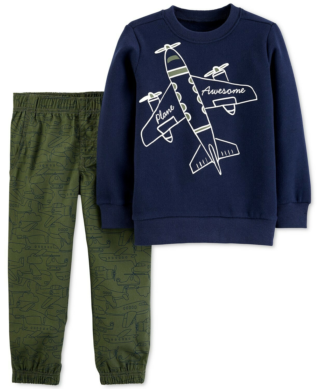 Carter's Baby Boys 2-Pc. Airplane Fleece Sweatshirt & Poplin Pants Set