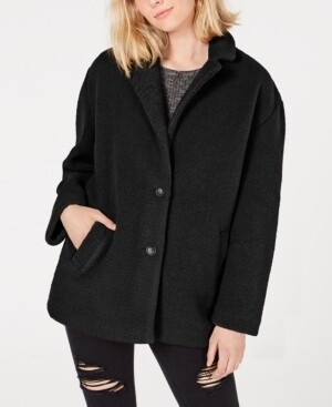 Collection B Juniors' Faux-Fur Coat Black XS