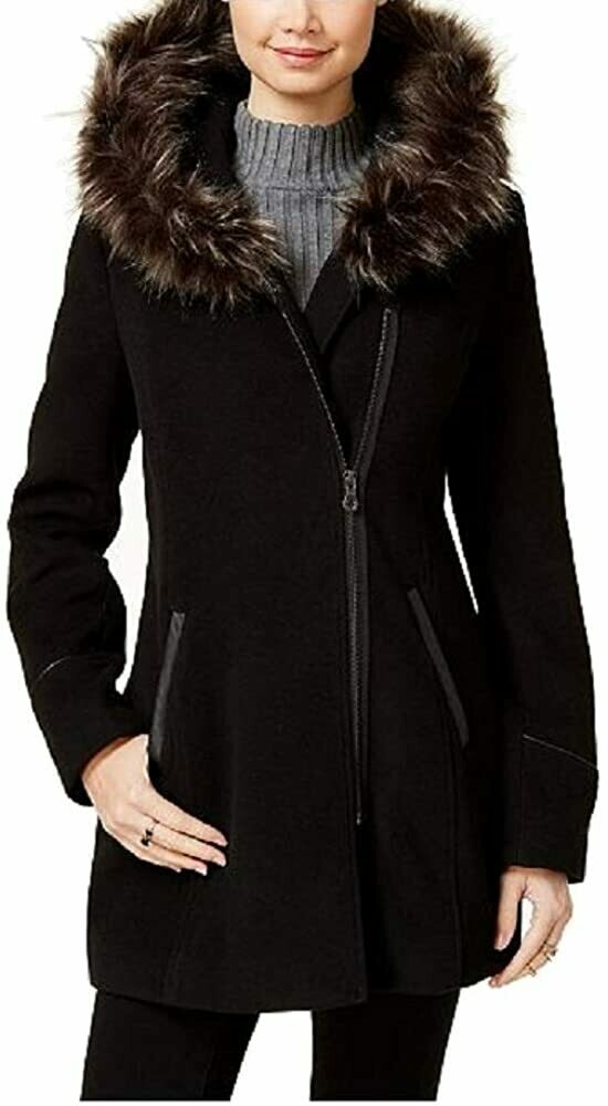 Maralyn & Me Juniors' Faux-Fur Trim Hooded Coat Xs