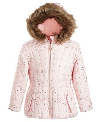 S Rothschild & Co Little Girls Hooded Foil-Print Jacket With Faux-Fur Trim