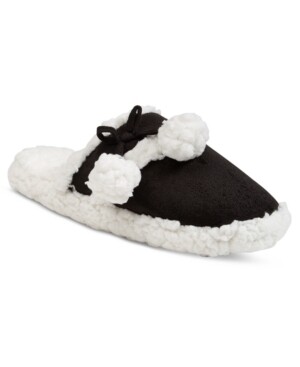 Charter Club Faux Sherpa Scuff Slippers Black and White Size 5-6