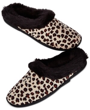 Charter Club Microvelour Clog Memory Foam Slippers Leopard Size 5-6