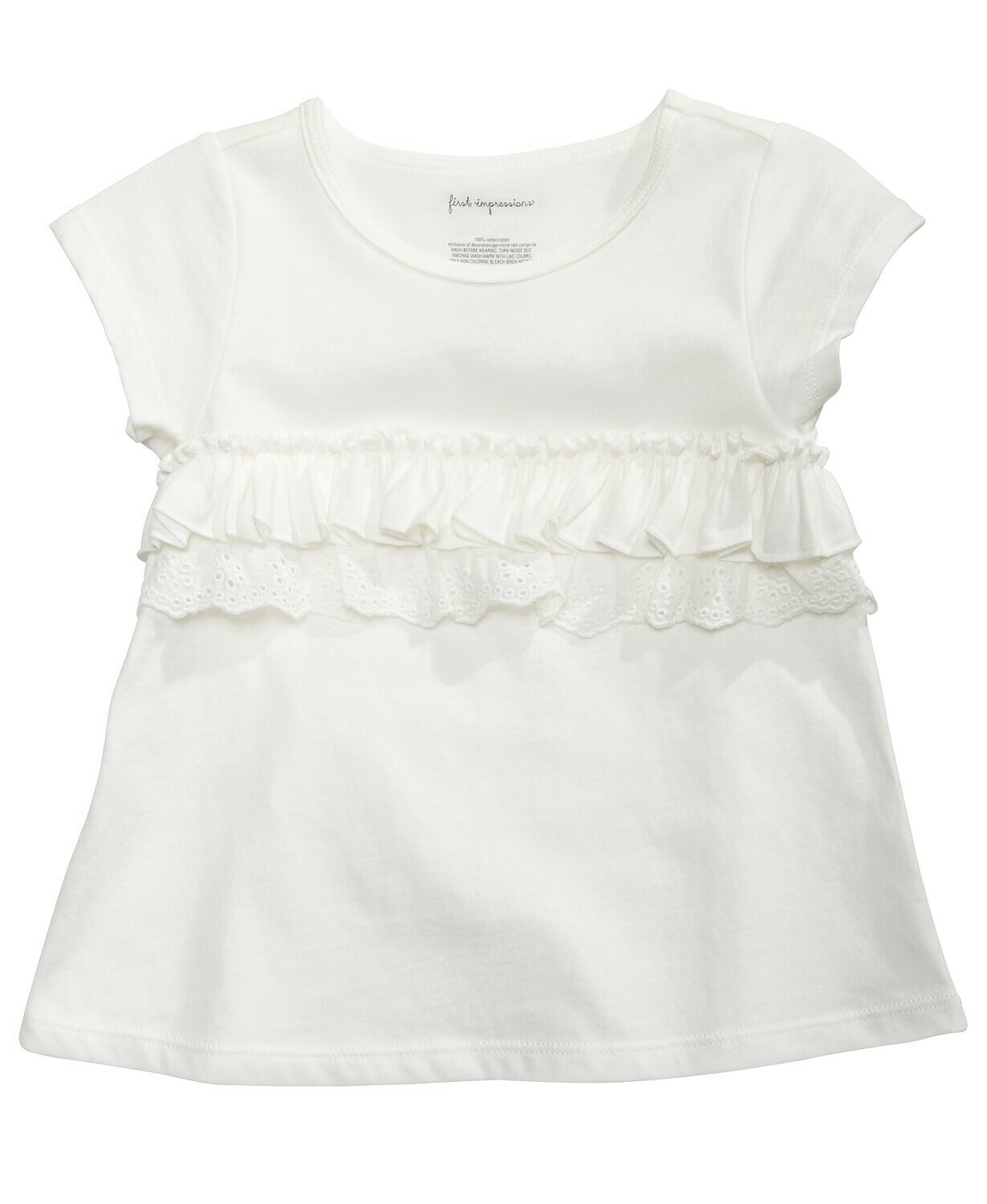 First Impressions Toddler Girls Eyelet-Ruffle Cotton T-Shirt