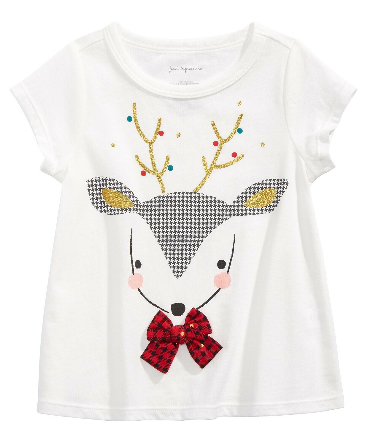 First Impressions Toddler Girls Reindeer-Print Ruffled Cotton T-Shirt