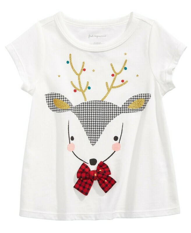 First Impressions Toddler Girls Reindeer-Print Ruffled Cotton T-Shirt