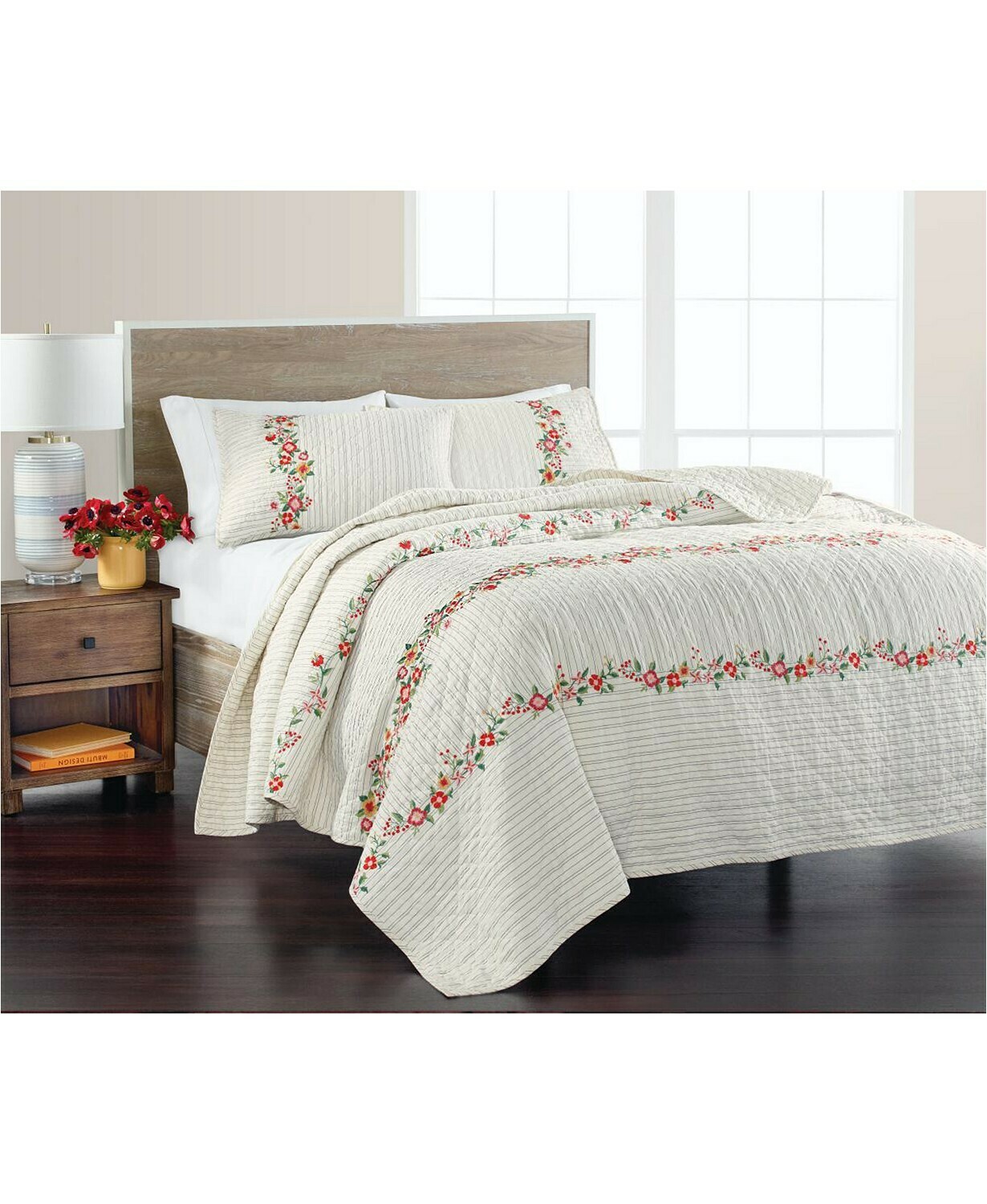 Martha Stewart Collection Embroidered Flowers King Quilt
