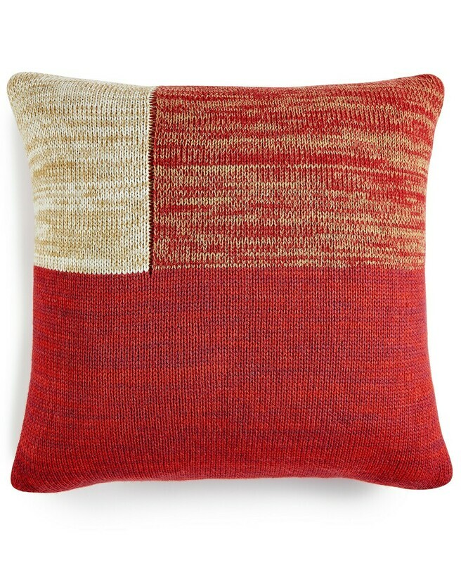 Martha Stewart Collection Chunky Knit Colorblocked 20&quot; Square Decorative Pillow,