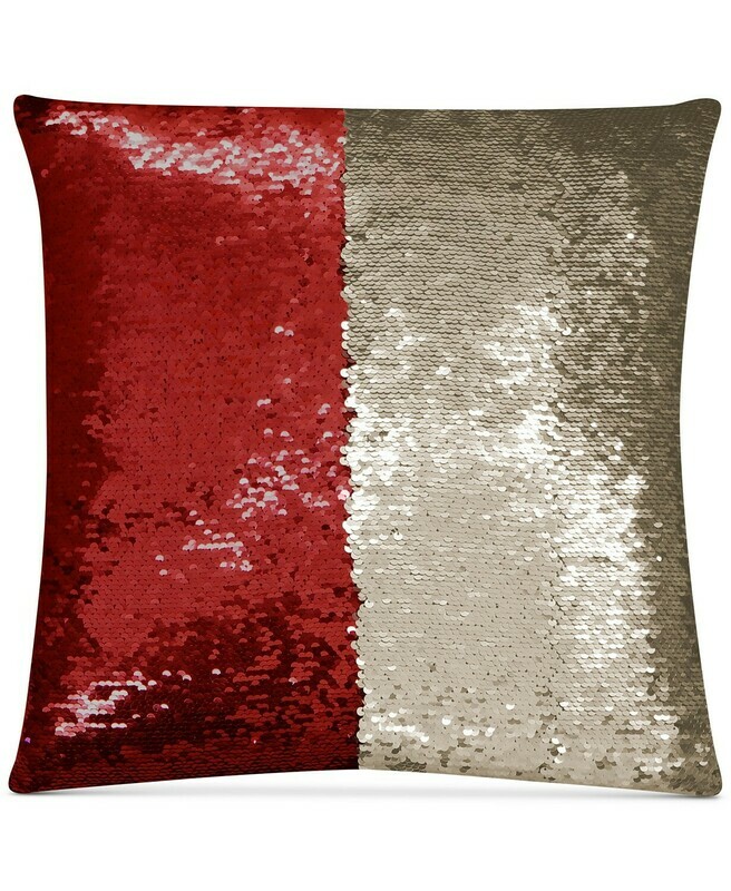 Hallmart Collectibles Mermaid Colorblocked Red &amp; Beige Sequin 18&quot; Square Decorat