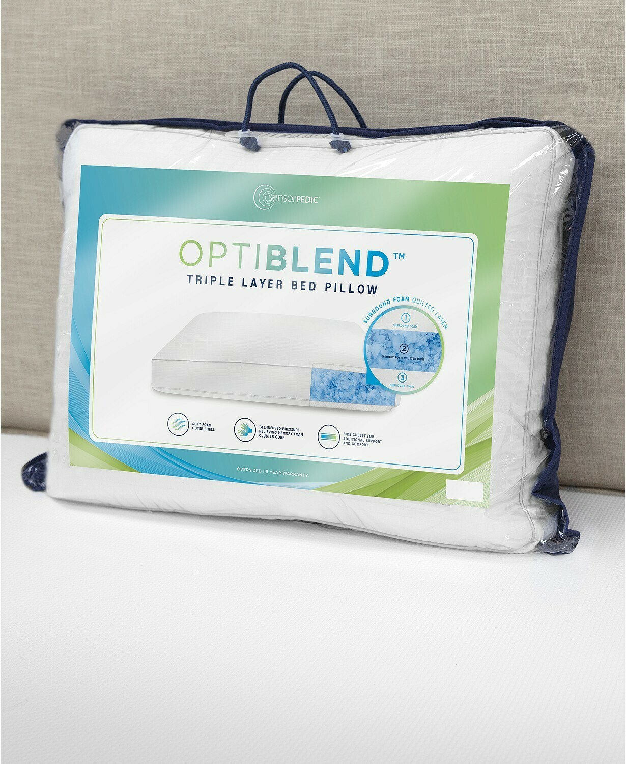 SensorPEDIC Optiblend Triple Layer Hybrid Gel-Infused Memory Foam and Fiber Pillow