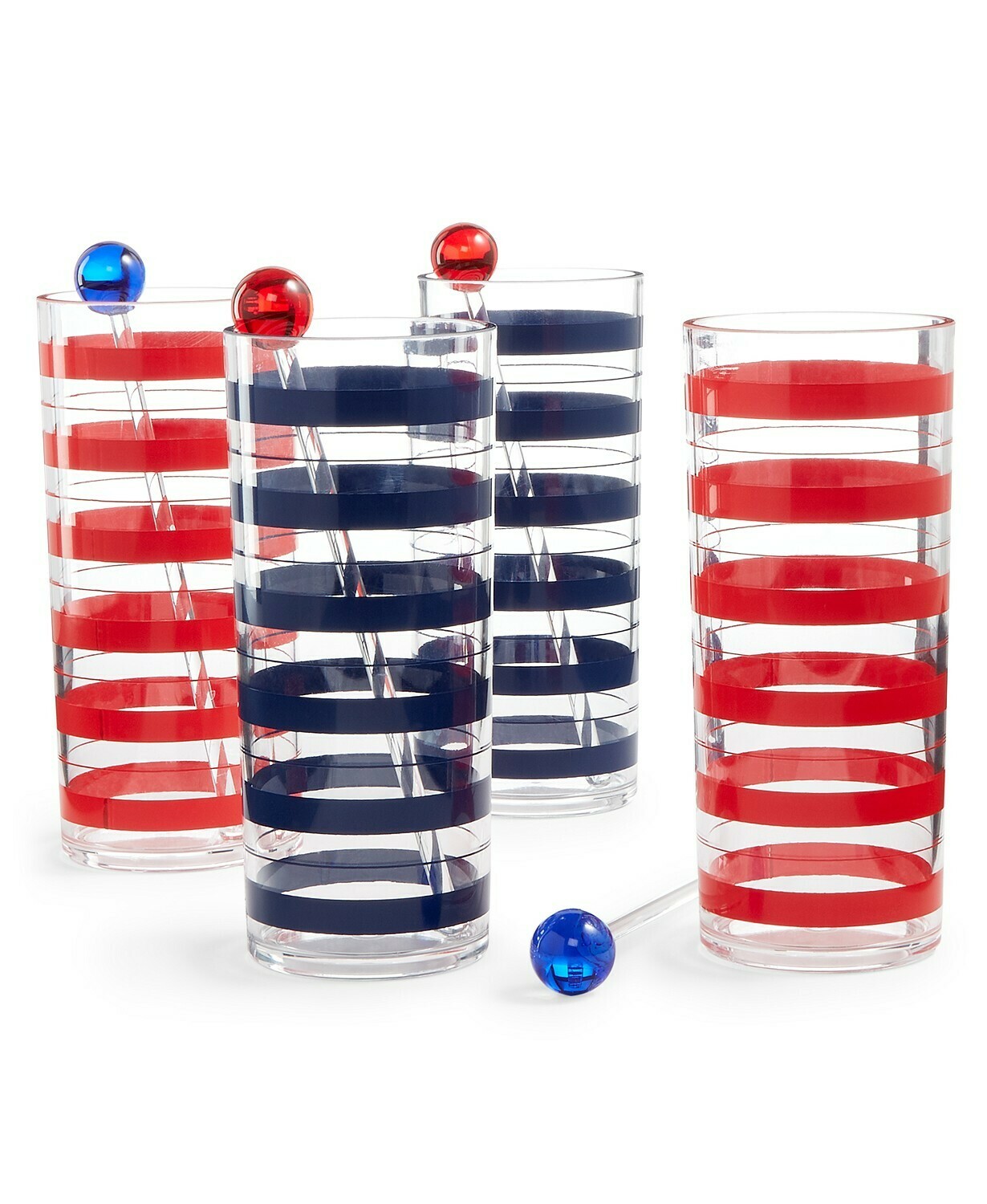 Martha Stewart Collection Americana Acrylic Tom Collins Glasses &amp; Stirrer Sticks