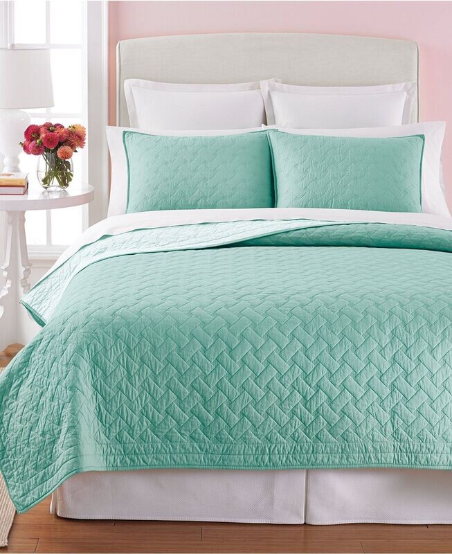 Martha Stewart Collection Basket Stitch Full/Queen Quilt (Aqua) Bedding