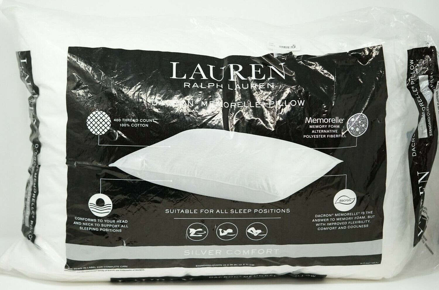Lauren Ralph Lauren Silver Comfort Dacron Memorelle Bed Pillow Standard - White