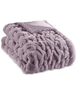 Madison Park 50" x 60" Throw Blanket Reversible Ruched Faux Fur