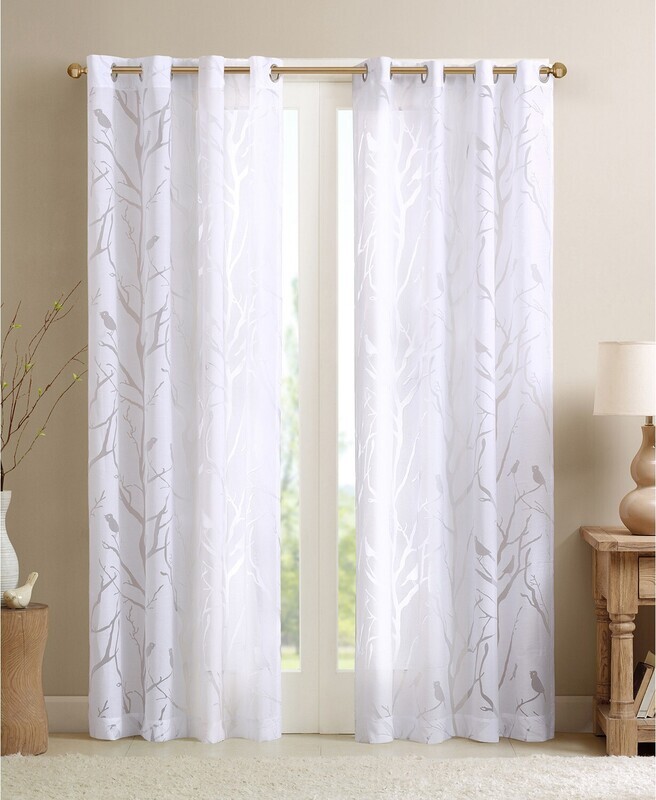 Madison Park Averil 50&quot; x 84&quot; Sheer Burnout Bird Grommet Curtain Panel
