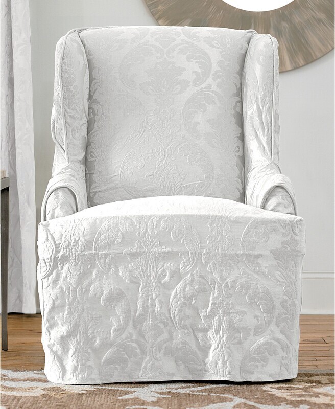 Sure Fit Matelasse Damask Wing Chair Slipcover
