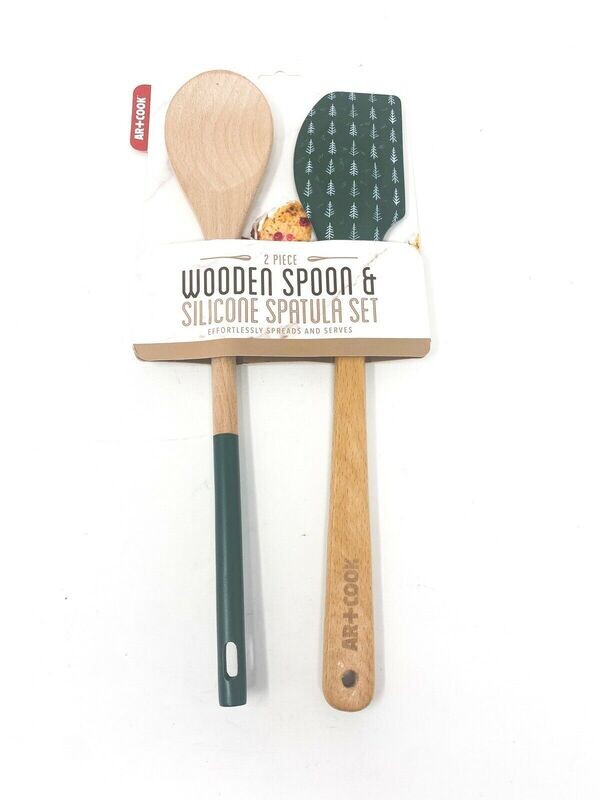 Art &amp; Cook 2 Piece Holiday Wooden Spoon &amp; Silicone Spatula Set