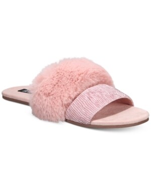 International Concepts Women's Double-Band Faux-Fur Slippers. (S)