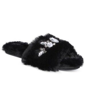 I.n.c. Women's Embellished Faux-Fur Slippers (S)
