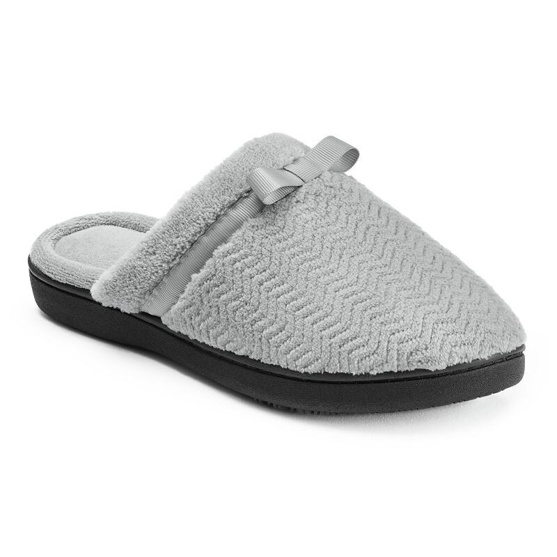 Isotoner Women&#39;s Chevron Microterry Clog Slippers, Grey- 
