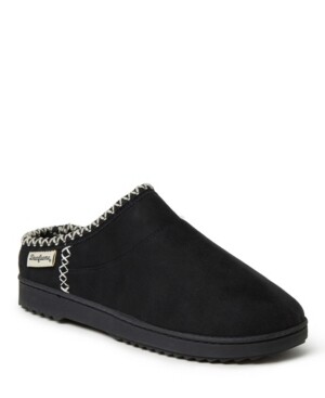 Dearfoams Microsuede High Vamp Clog Slippers with Memory Foam, Black