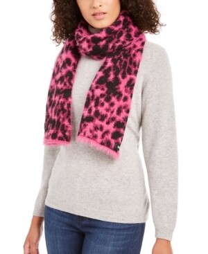 Dkny Fuzzy Animal Print Knit Scarf - Pink